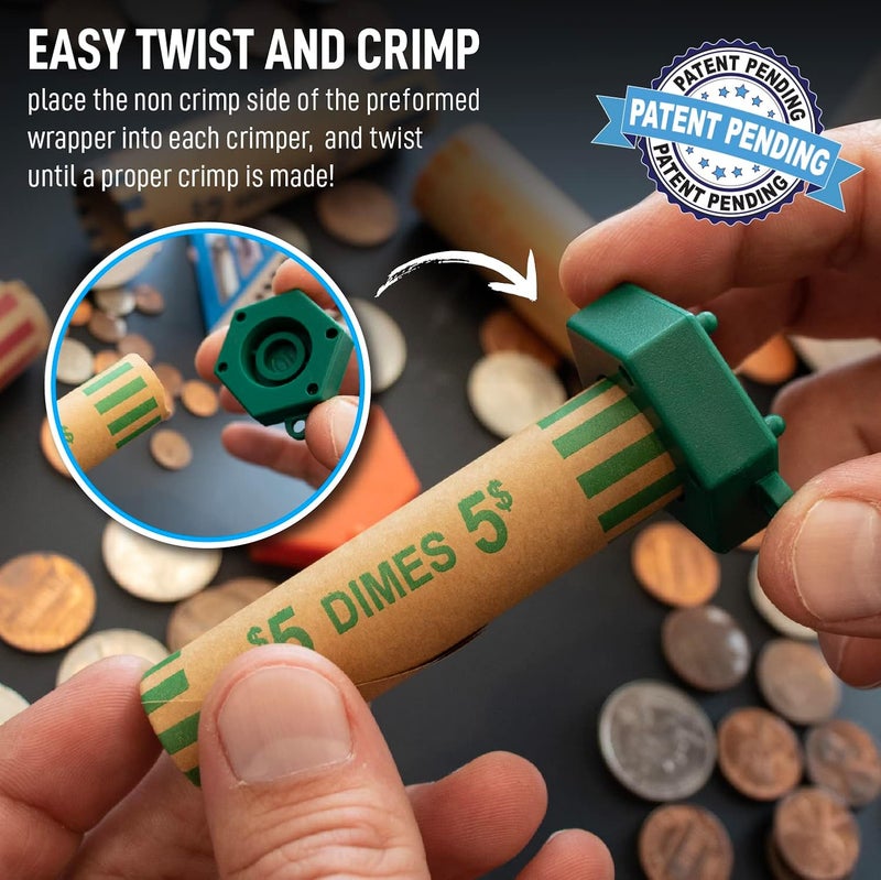 Nadex 48 Assorted Preformed Crimped End Coin Roll Wrappers with Color Coded Coin Wrapper Crimping Tool (Patent Pending), 12 Each of Nickels, Dimes, Pennies and Quarters - Image 4